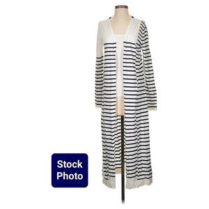 Cabi - XS Long White Sweater‎ Open Front Black & White